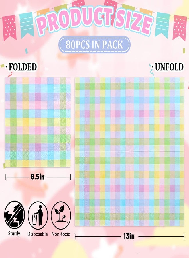 Whaline Easter Paper Napkins 6.5 x 6.5 Inch Colorful Buffalo Plaid Disposable Luncheon Napkins Checkered Pattern Lunch Napkins for Easter Spring Home Dinner Buffet Tableware Party Supplies, 80 Pack - Image 2